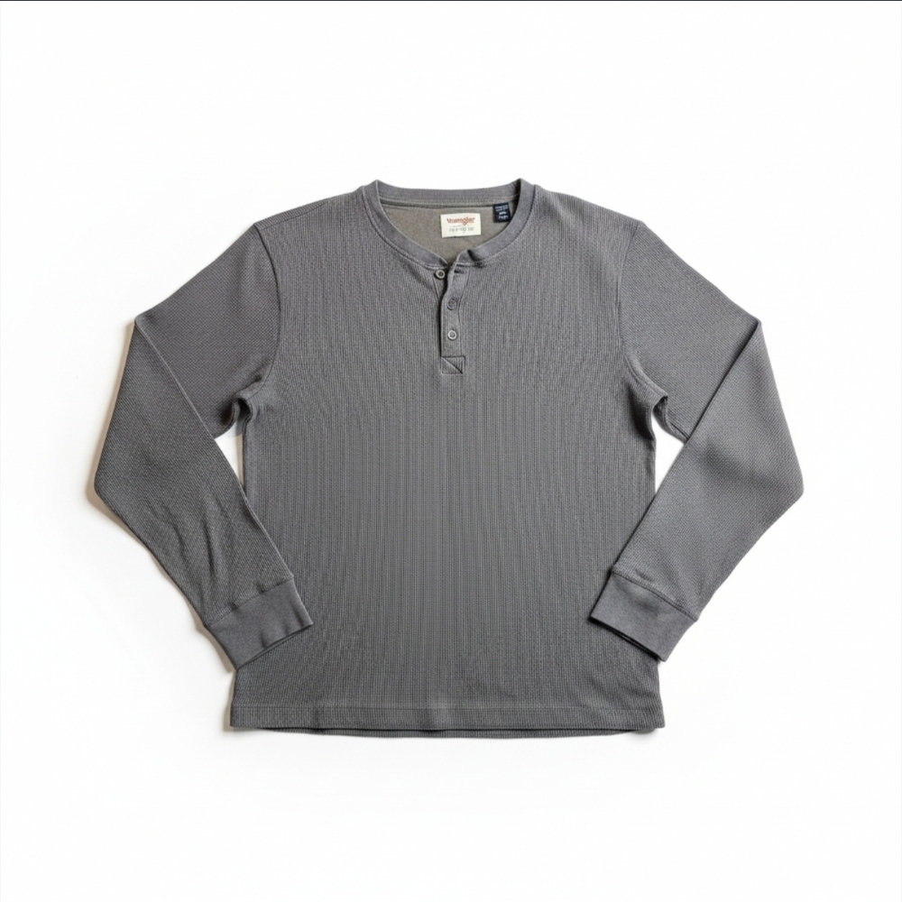 Wrangler Waffle Knit Henley – Midweight Thermal Long Sleeve Work Shirt